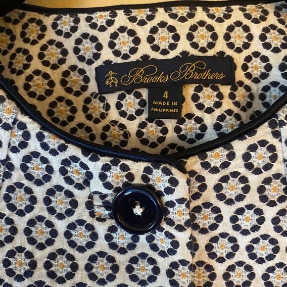 Brooks Brothers Petite Floral Jacquard Cropped Jacket Blazer Blue White SZ 4 - Picture 11 of 12
